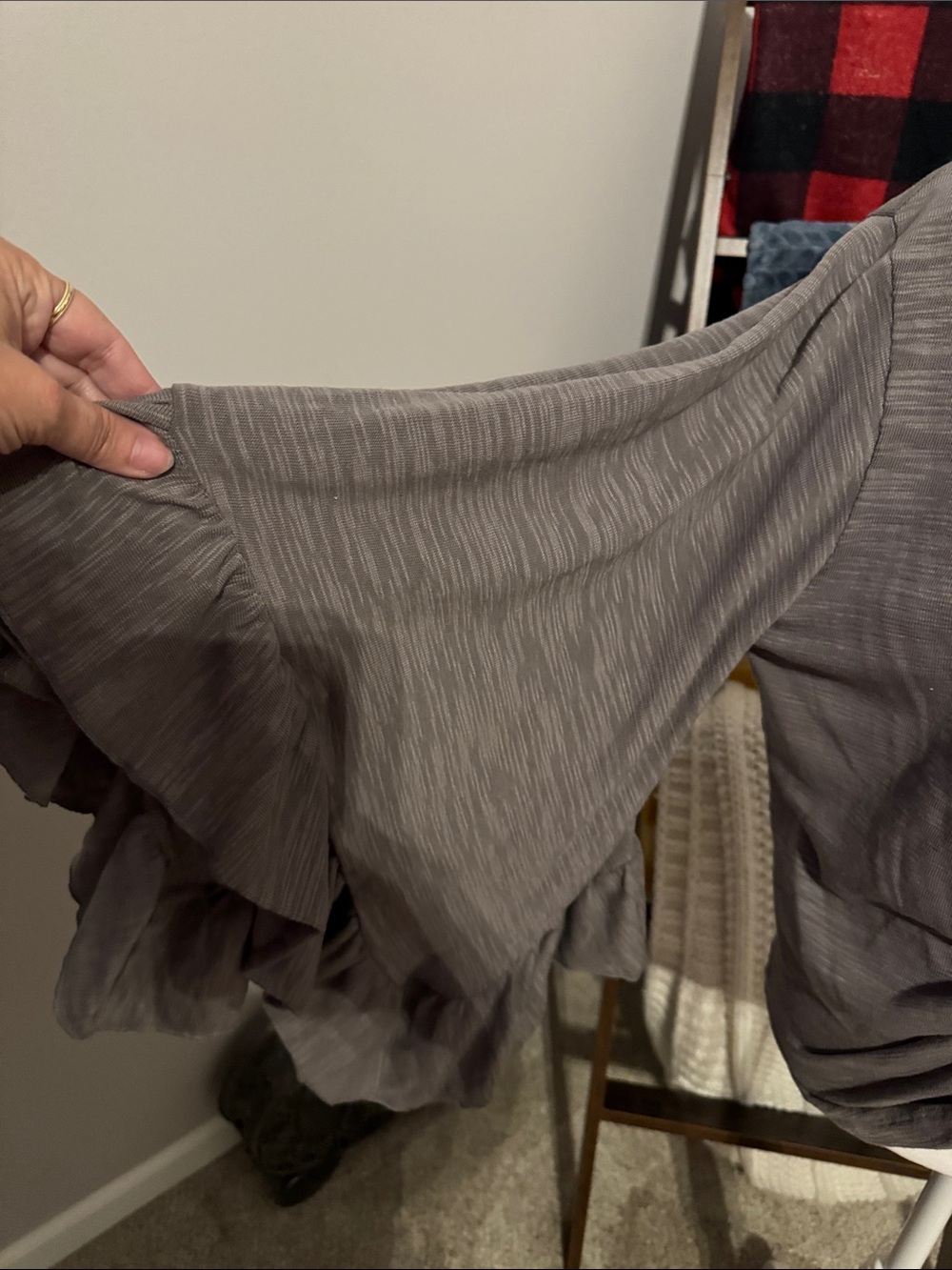 EARTHBOUND Taupe Drawstring V-Neck Ruched Front Top - Picture 2 of 5